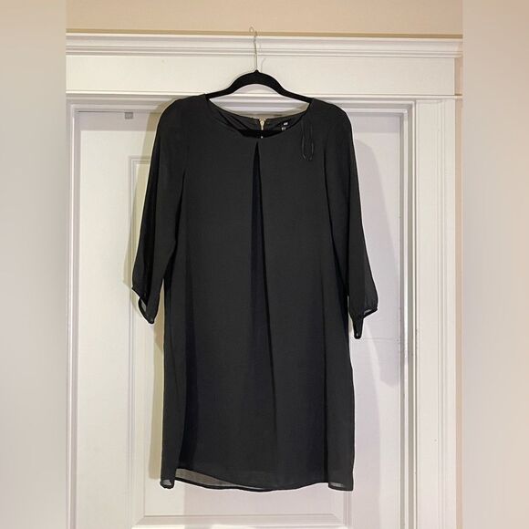 H & M black midi dress size 8 like new a line dress chiffon - Picture 1 of 3